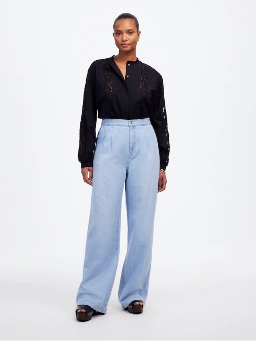Madewell women 27 Curvy Harlow Wide Leg Denim Jean Trouser light blue NWT